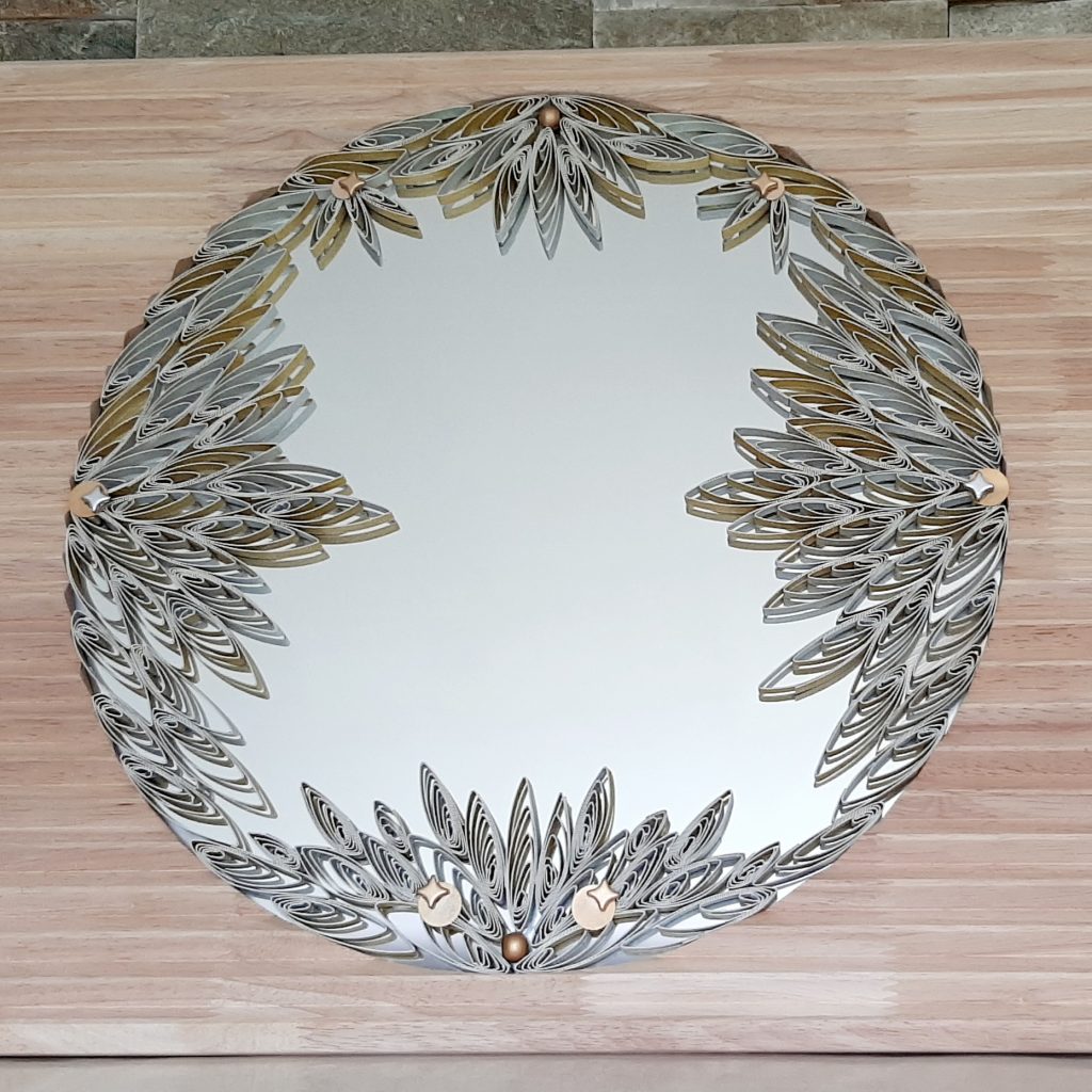 Bijou d'intérieur, miroir en bois d'hévéa rectangulaire avec travail de papier doré et argenté